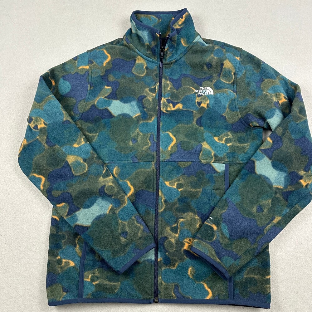 The North Face Jacket Men Small Blue Green Camo Polartec Full Zip Fleece S